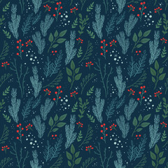 Christmas winter floral seamless pattern. New Year's decor. Festive pattern for your design.