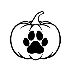 Logo con calabaza con silueta de pata de perro o gato para su uso en felicitaciones y tarjetas del Día de Acción de Gracias