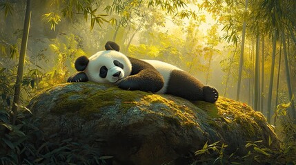 Tranquil Panda Relaxing in Serene Bamboo Forest