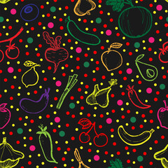 Trendy minimalism modern vegetable pattern Grunge, shabby texture of elements Scandinavian motifs Vector seamless pattern