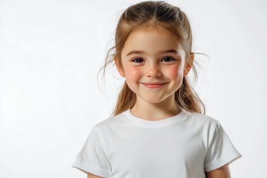 T shirt design concept featuring smiling girl on white background.