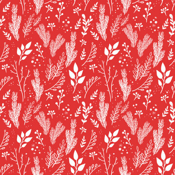 Christmas winter floral seamless pattern. New Year's decor. Festive pattern for your design.