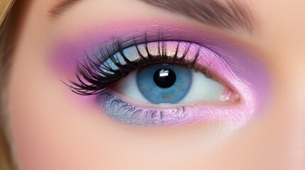 Obraz premium Colorful rainbow make up on woman eye studio shot. Neural network ai generated art