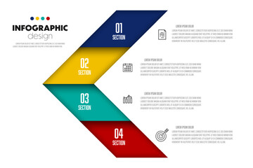 Infographic design arrow including charts, icons, and business concept charts with 4 options.