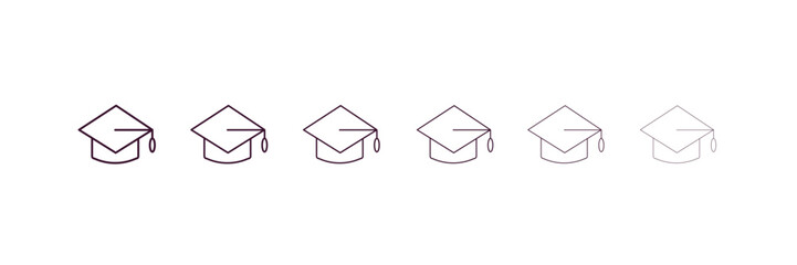 students graduation hat outline icon. Linear vector from people concept. 6 different line style students graduation hat icon included thin, light, regular, medium, bold, black