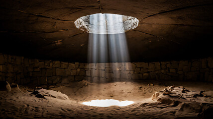 bat cave on Lombok with beautiful sun rays coming in from the top.