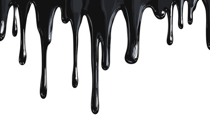 Black dripping oil stain, melt drips , melting liquid drops, ink splatter silhouettes isolated vector illustration