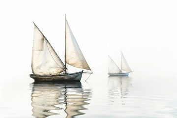 Fototapeta premium Tranquil scene of minimalist sailboats on serene waters