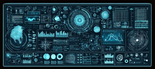 Fototapeta premium Futuristic Digital HUD Technology For Business Communication Innovation With Diverse Tech Elements.