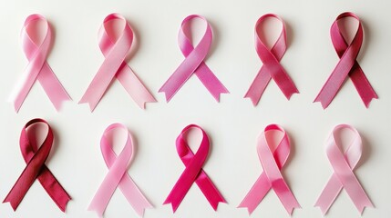 A Collection of Elegant Pink Cancer Ribbon Logos on a White Background for Awareness Campaigns and Promotional Materials