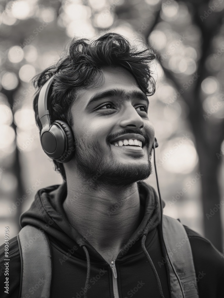 Sticker A Smiling Man with Headphones, Outdoors