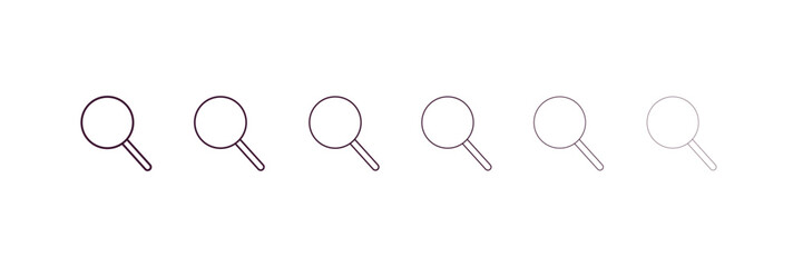 search outline icon. Linear vector from programming concept. 6 different line style search icon included thin, light, regular, medium, bold, black