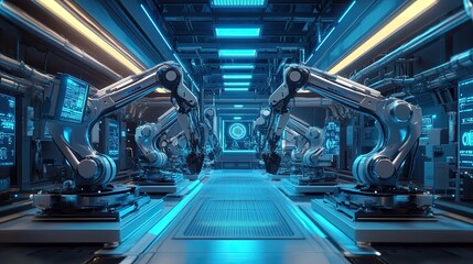 Futuristic Robotic Workshop with Advanced Automation Technology