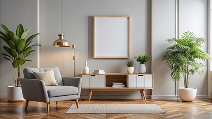beautiful interior design furniture with mockup poster artwork with border frame interior house template for your design clean minimalist style decoration home interior background ideas,ai generate