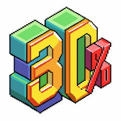 Colorful  Pixel Art Style 30 Percent Symbol for Marketing and Discounts