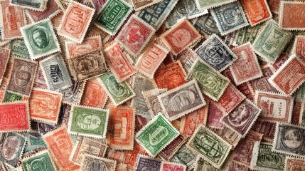Fototapeta premium A vibrant collection of vintage postage stamps highlighting global history and art
