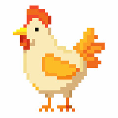 Obraz premium Pixel Art Chicken Vibrant Retro Style Hen Illustration in 8 Bit Design