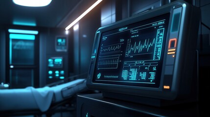 High-Tech Medical Monitor in Futuristic Hospital Room