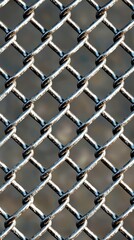 Fototapeta premium Intricate patterns of metallic chain link fencing shimmering under soft daylight