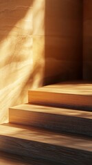 Wooden stairs e-commerce booth details page background under warm sunshine