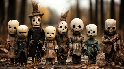 Group of figures wearing skull masks at Halloween