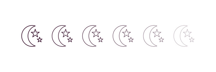 star and crescent moon outline icon. Linear vector from religion concept. 6 different line style star and crescent moon icon included thin, light, regular, medium, bold, black