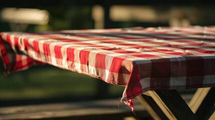 tablecloth, red and white on the table
