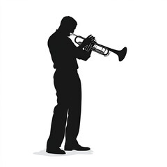 Naklejka premium Trumpet Player Silhouette, Illustration Isolated On White Background
