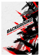 Sublimation jersey design vector modern grunge background camouflage paint splash splatter striking stripes spikes red grey Japanese calligraphy brush background