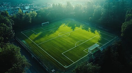 High angle view of soccer field