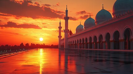Naklejka premium Image of the architecture of a mosque at sunset 