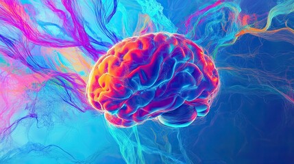 Vibrant Abstract Brain Art with Colorful Waves