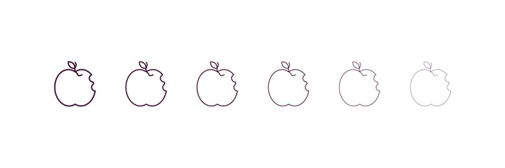 apple with skin outline icon. Linear vector from restaurant concept. 6 different line style apple with skin icon included thin, light, regular, medium, bold, black
