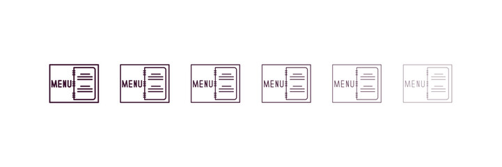 open menu outline icon. Linear vector from restaurant concept. 6 different line style open menu icon included thin, light, regular, medium, bold, black