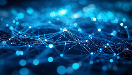 Obraz premium Futuristic Digital Tech Wires and Dots Internet Startups Illustration in Blue Tones