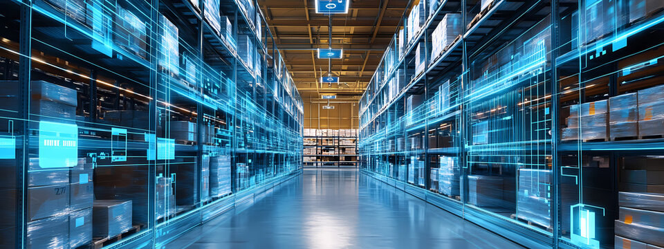 Digitalized Warehouse with Automated Shelving Systems - Powered by Adobe
