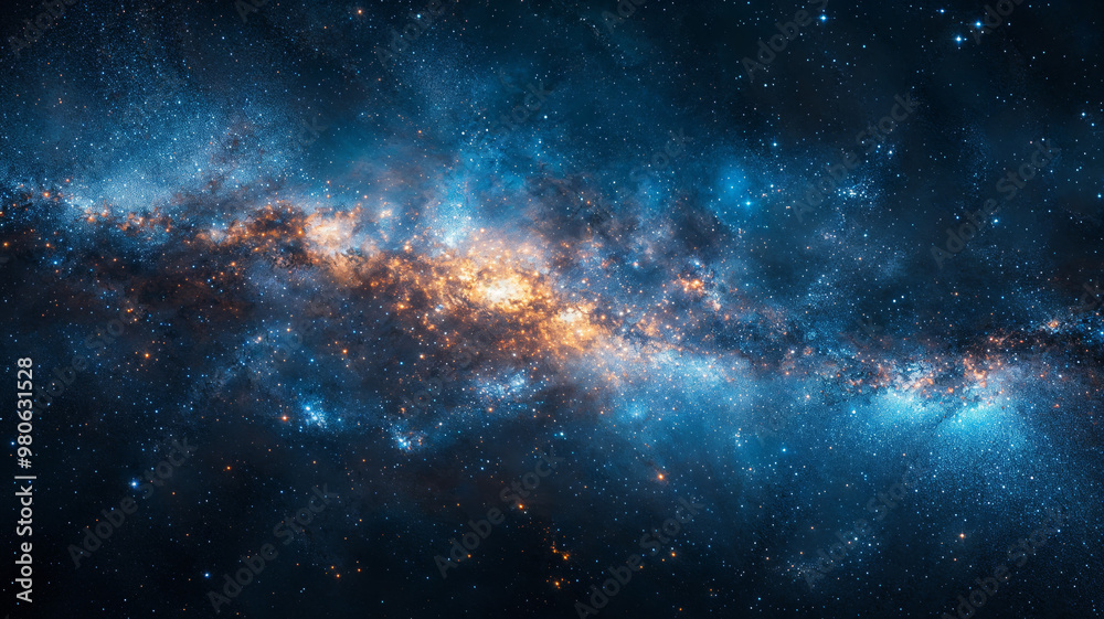 Wall mural stars constellation shining in deep blue space, milky way, cosmic nebula background
