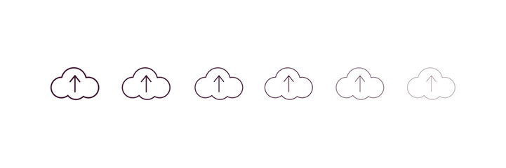 up arrow and cloud outline icon. Linear vector from tools concept. 6 different line style up arrow and cloud icon included thin, light, regular, medium, bold, black