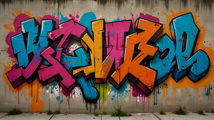 Colorful urban graffiti art on concrete wall with vibrant street-style lettering

