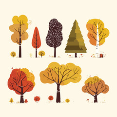 Autumn Decorative Illustration with Trees and Leaves 