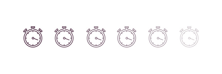 timer round clock outline icon. Linear vector from tools concept. 6 different line style timer round clock icon included thin, light, regular, medium, bold, black