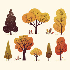 Autumn Decorative Illustration with Trees and Leaves 