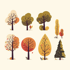 Autumn Decorative Illustration with Trees and Leaves 
