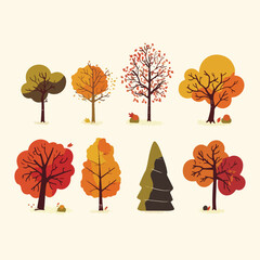 Autumn Decorative Illustration with Trees and Leaves 
