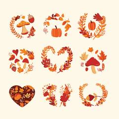 Autumn Decorative Illustration with Trees and Leaves 