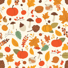 Autumn Decorative Illustration with Trees and Leaves 