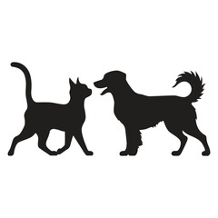 This is a simple black and white illustration of a cat & dog silhouette.