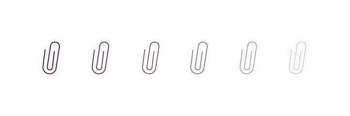 attached outline icon. Linear vector from tools concept. 6 different line style attached icon included thin, light, regular, medium, bold, black
