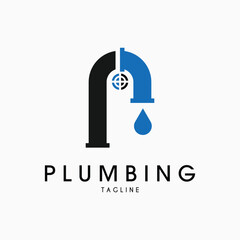 letter p plumbing pipe drop water window logo vector illustration design
