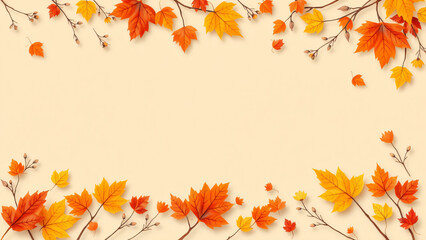 Fall sale banner template on a beige background with copy space for the online promotion of autumn products, shopping mall offer, Autumn shopping concept,